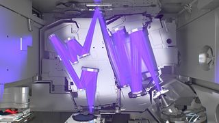 Render of the EUV light path bouncing through a scanner's mirror optics